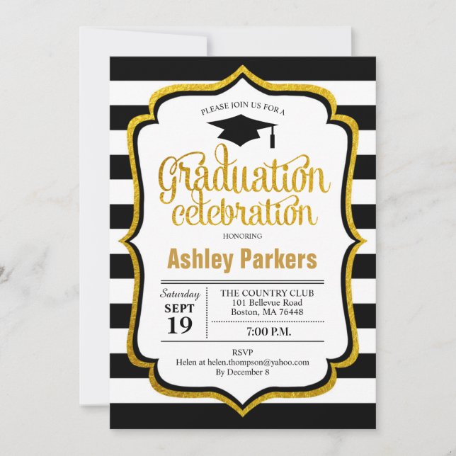 Invitation Graduation Party - Black White Gold (Devant)