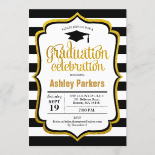 Invitation Graduation Party - Black White Gold