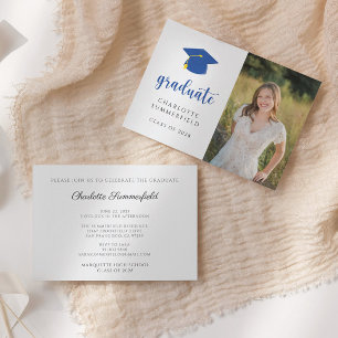 Invitation Graduation Party Blue Gold Casquette Tassel Invita