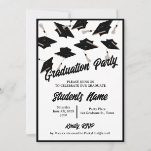 Invitation Graduation Party Casquettes noirs et blancs dans l
