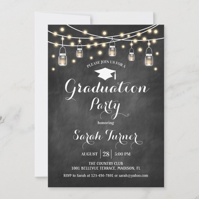 Invitation Graduation Party - Chalkboard noir blanc (Devant)
