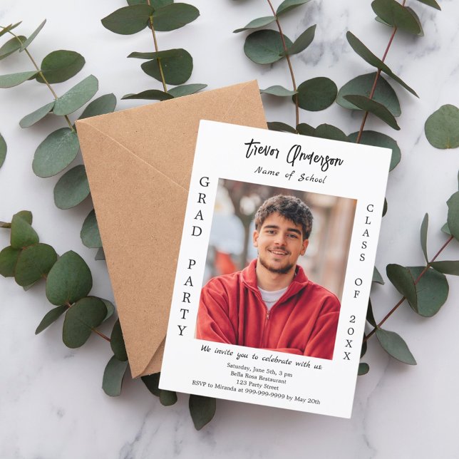 Invitation Graduation party classe photo noir blanc de 2025 (Créateur téléchargé)