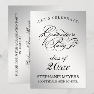 Invitation Graduation Party Elégant Silver Graduate Script