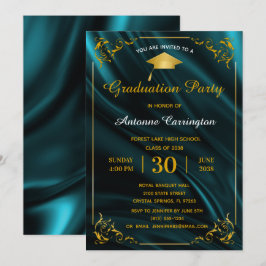 Invitation Graduation Party Étincelle Turquoise Satin Flouris