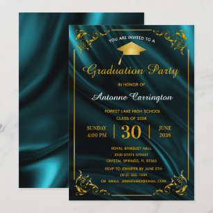 Invitation Graduation Party Étincelle Turquoise Satin Flouris