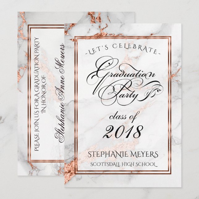 Invitation Graduation Party Faux Marbre italien en cuivre (Devant / Derrière)