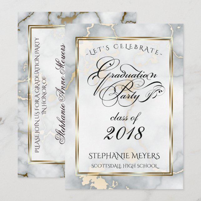 Invitation Graduation Party Faux Marbre Italien Or (Devant / Derrière)