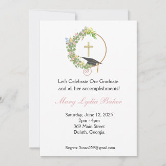 Invitation Graduation Party Floral Cross Design, Grad casquet