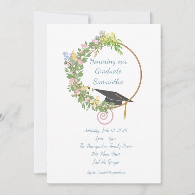 Invitation Graduation Party Floral Design avec personnalisati (Devant)