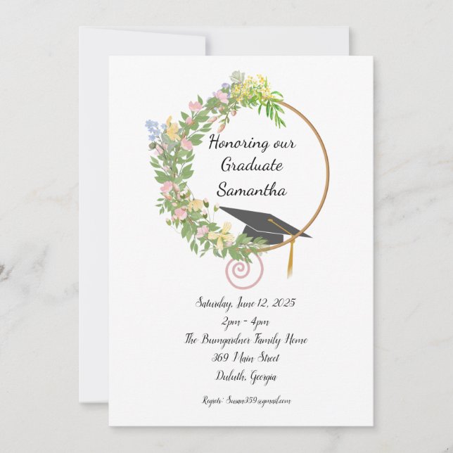 Invitation Graduation Party Floral Design avec personnalisati (Devant)