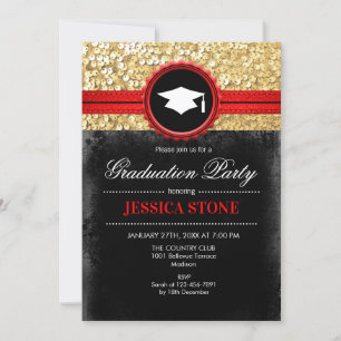 Invitation Graduation Party - Gold Black Red