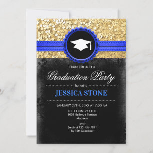 Invitation Graduation Party - Gold Black Royal Blue