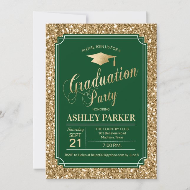Invitation Graduation Party - Gold Green (Devant)