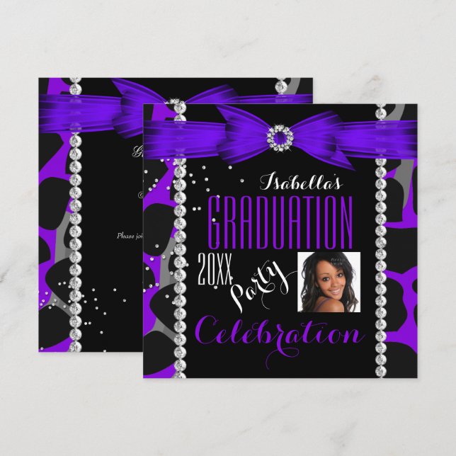 Invitation Graduation Party Grad Wild Purple Photo (Devant / Derrière)