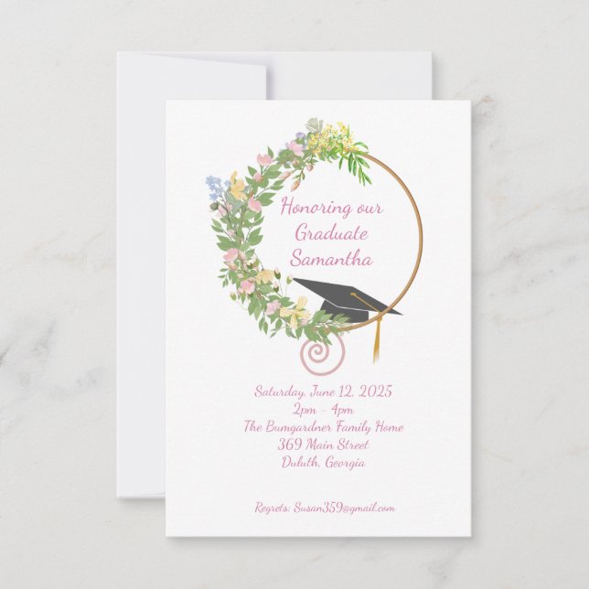 Invitation Graduation Party in the Garden, en rose (Devant)