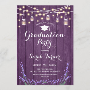 Invitation Graduation Party - Lavender Rustic Purple Wood