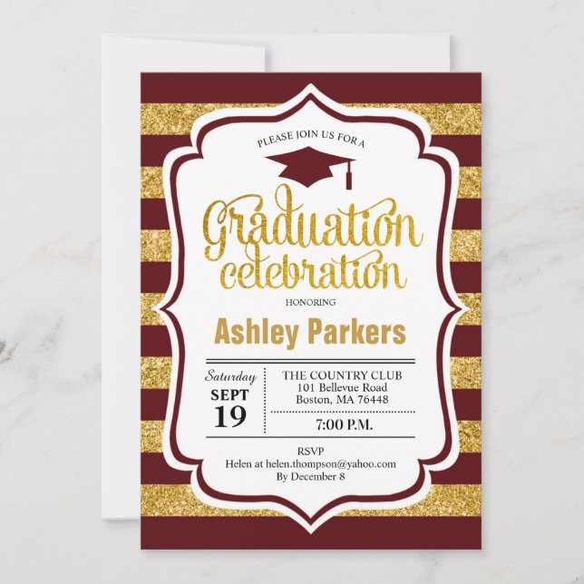 Invitation Graduation Party - Maroon Gold Stripes (Devant)