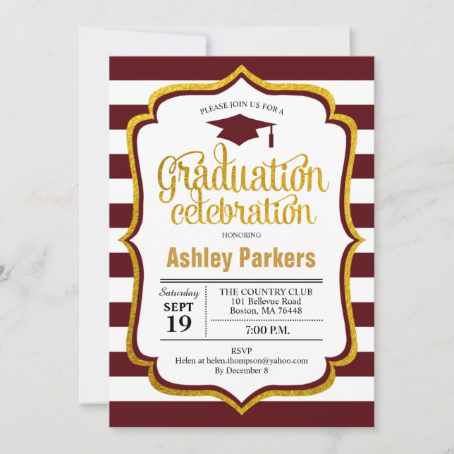 Invitation Graduation Party - Maroon Gold White (Devant)