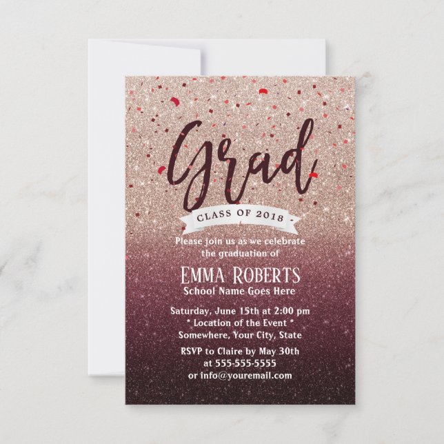 Invitation Graduation Party Moderne Bourgogne Rose Parties sc (Devant)