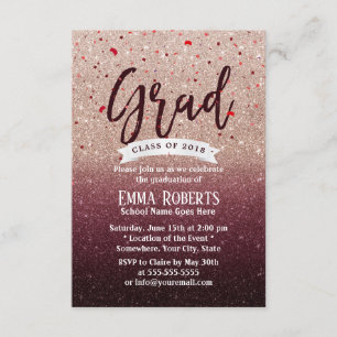Invitation Graduation Party Moderne Bourgogne Rose Parties sc