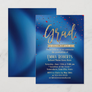 Invitation Graduation Party moderne Gold Script Marine Blue