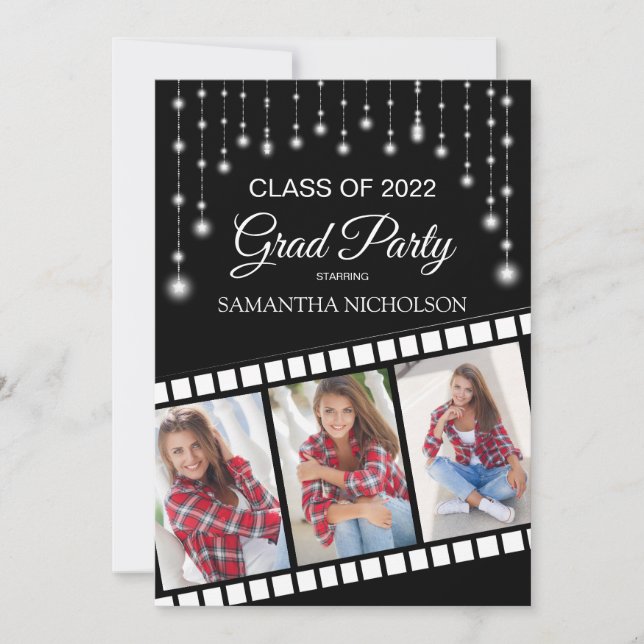 Invitation Graduation Party Photo Film Reel Cinéma Étoiles (Devant)