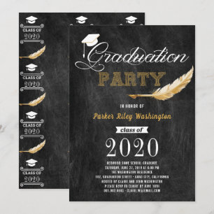 Invitation Graduation Party Retro Chalkboard noir blanc or