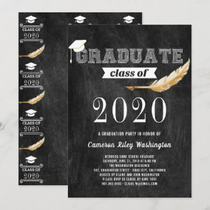 Invitation Graduation Party Retro Chalkboard noir et blanc