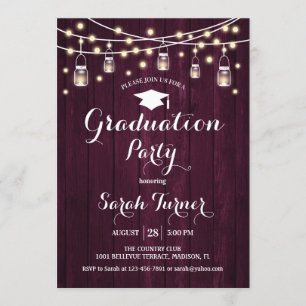 Invitation Graduation Party - Rustic Burgundy Wood