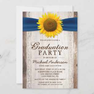 Invitation Graduation Party Rustic Grange Wood Sunflower Ribb