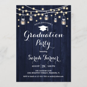 Invitation Graduation Party - Rustic Navy Wood
