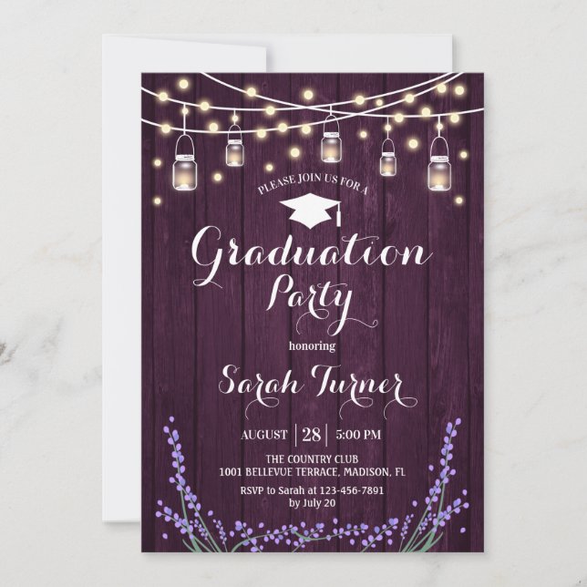 Invitation Graduation Party - Rustic Purple Lavender (Devant)