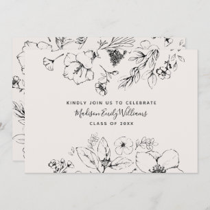 Invitation Graduation Party Script Blush Botanical Floral