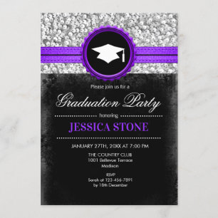 Invitation Graduation Party - Silver Black Purple