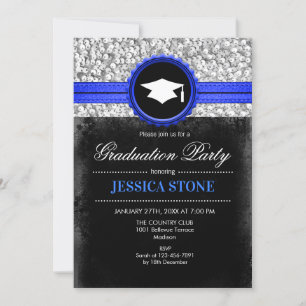 Invitation Graduation Party - Silver Black Royal Blue