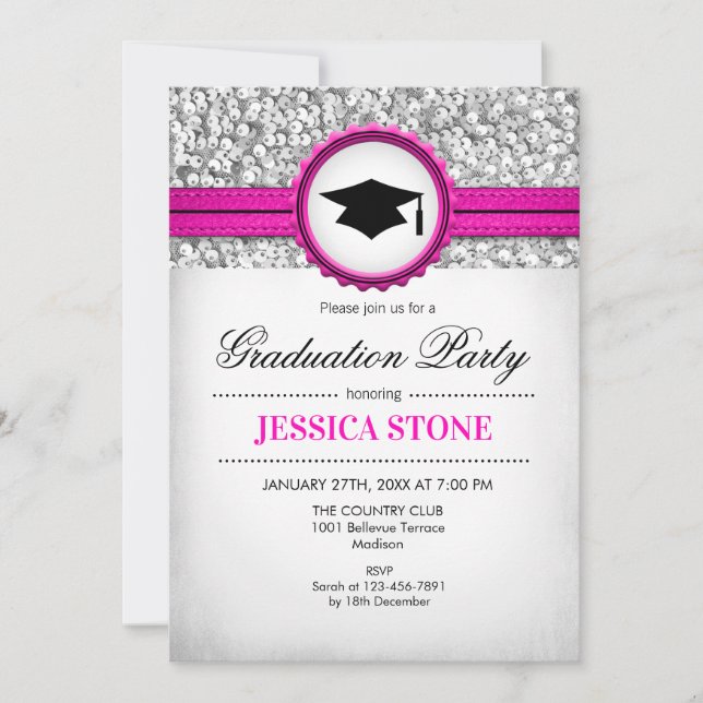 Invitation Graduation Party - Silver White Pink (Devant)