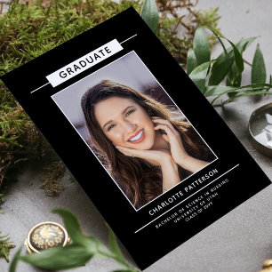 Invitation Graduation Party Simple Modern Script Photo Noir