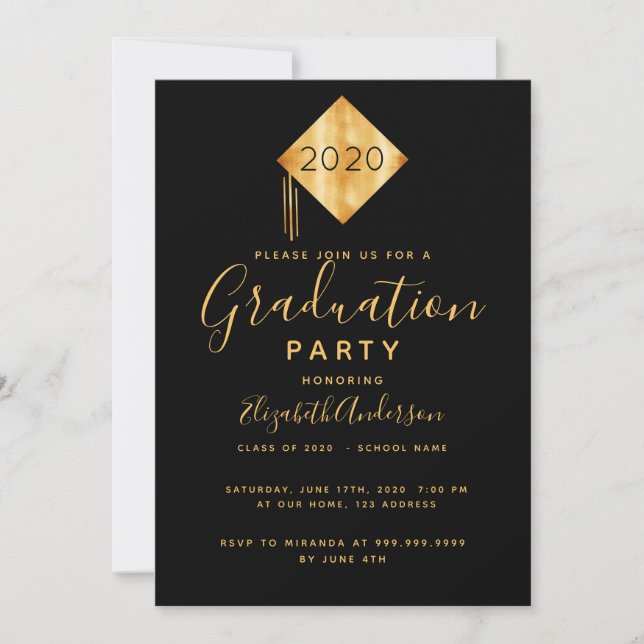 Invitation Graduation party top noir or 2025 (Devant)