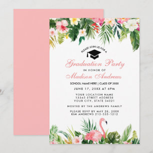 Invitation Graduation Party Tropical Floral Rose