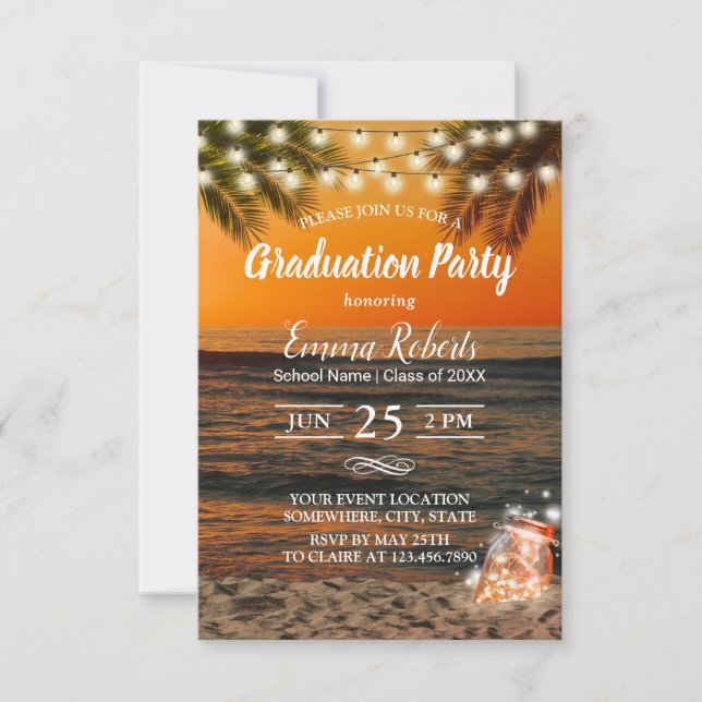 Invitation Graduation Party Tropical Summer Sunset Palm Beach (Devant)