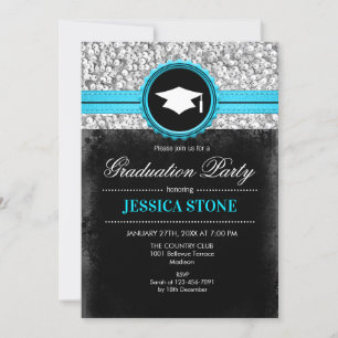Invitation Graduation Party - Turquoise noir argenté