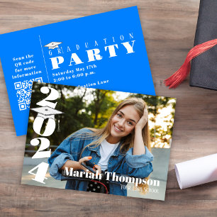 Invitation Graduation Photo Bleu Clair Classe De 2023 QR