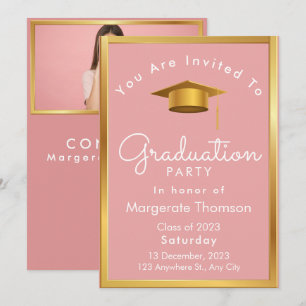 Invitation Graduation photo chic simple moderne rose