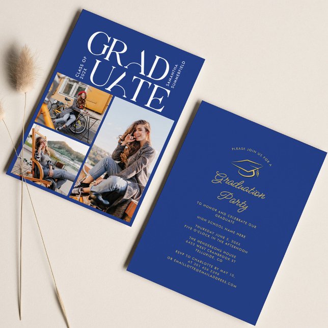 Invitation Graduation Photo Collage Blue 2025 Graduate Party (Graduation Photo Collage 2024 Party Invitation)