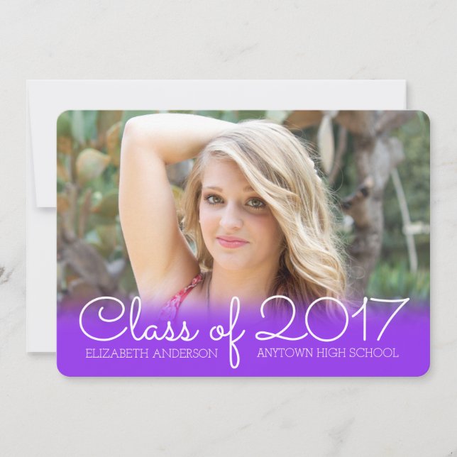 Invitation Graduation photo horizontale Purple Classe de 2017 (Devant)