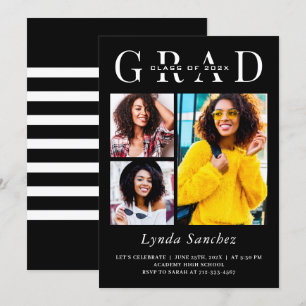 Invitation Graduation photo minimaliste en noir blanc 3