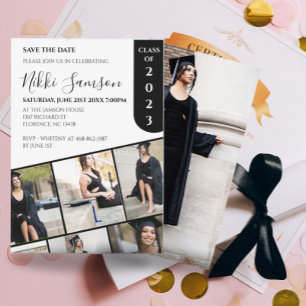 Invitation Graduation photo minimaliste moderne en noir et bl
