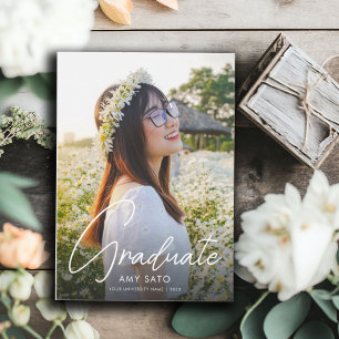 Invitation Graduation photo moderne Script blanc