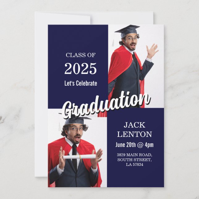 Invitation Graduation Photo Party Moderne Simple Mens (Devant)