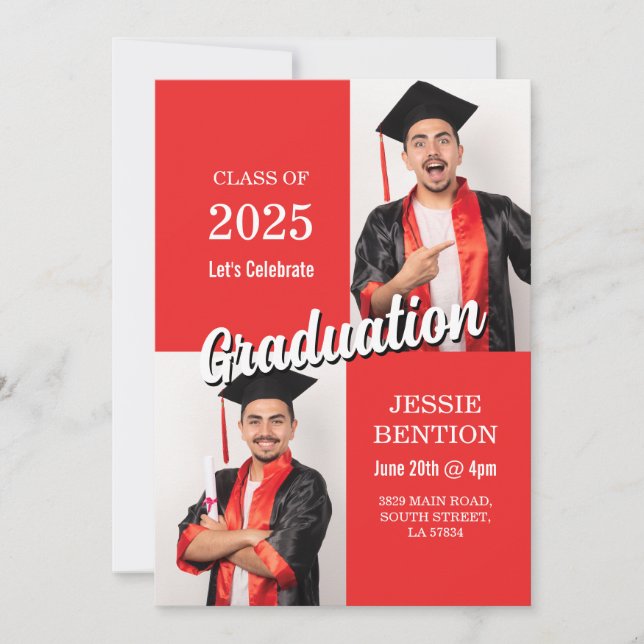 Invitation Graduation Photo Party Moderne Simple Mens (Devant)